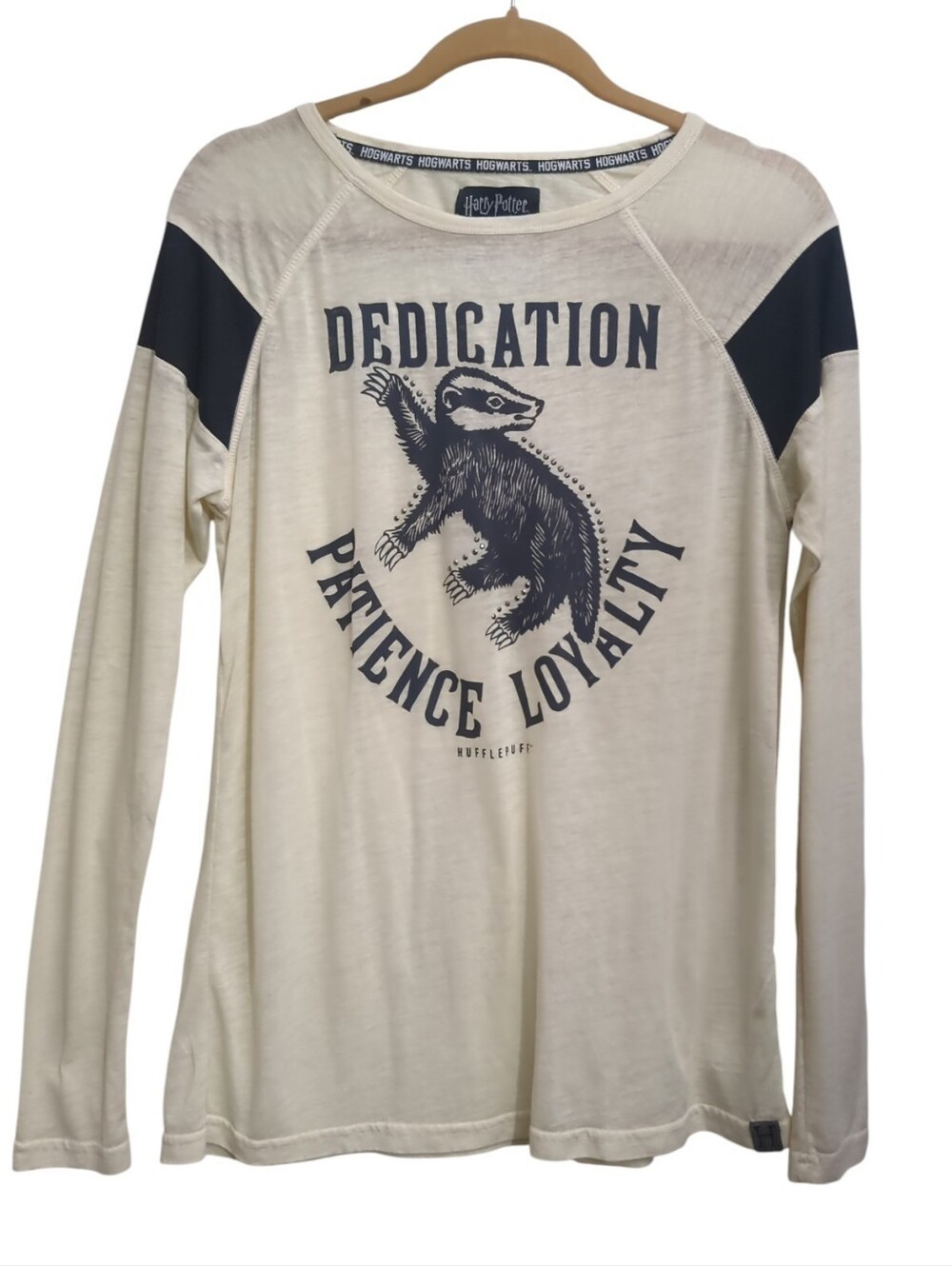 Harry Potter Hufflepuff Long Sleeve Graphic Tee Studded Embellished Hogwarts